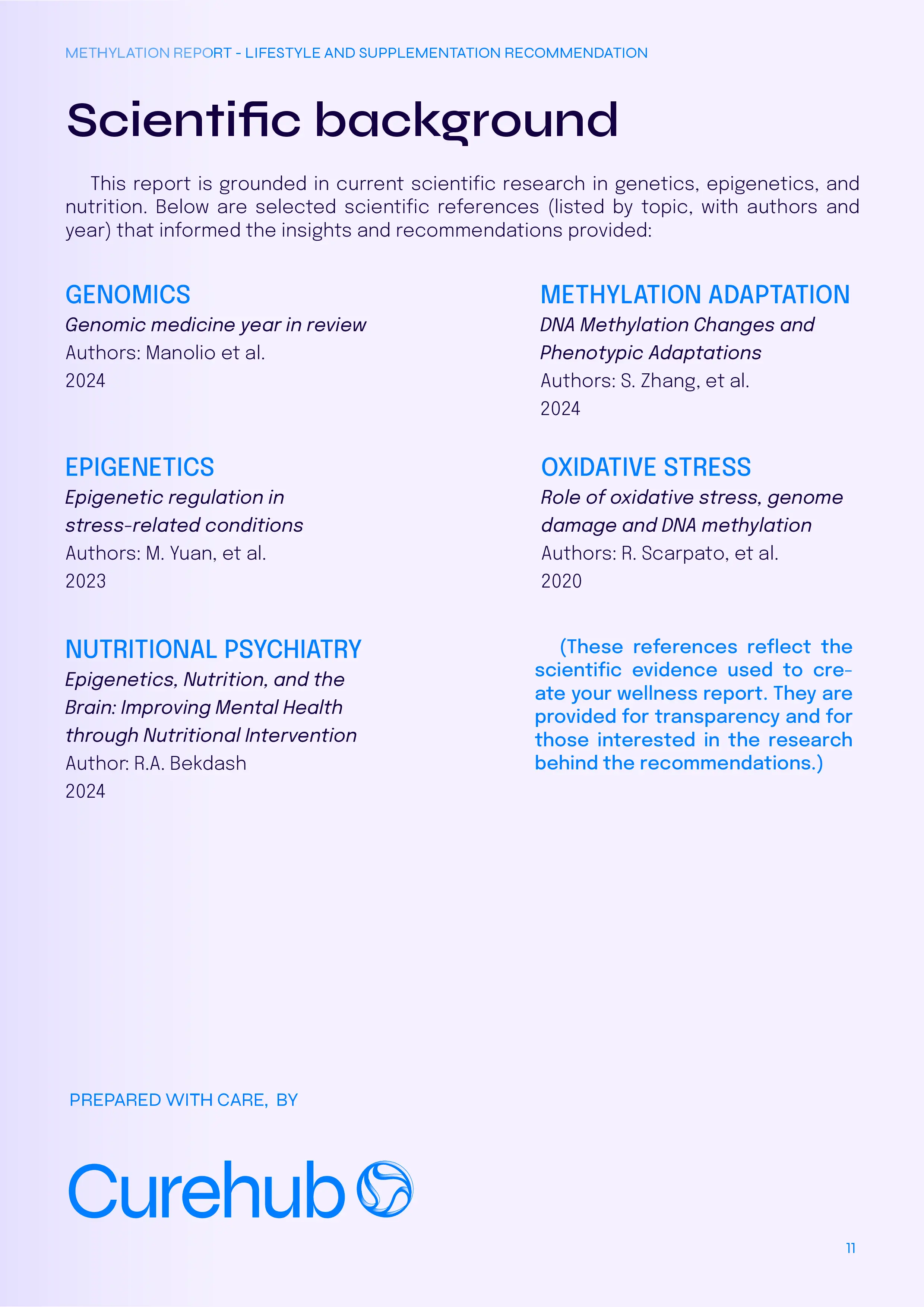 Sample scientific transparency page from a Curehub report